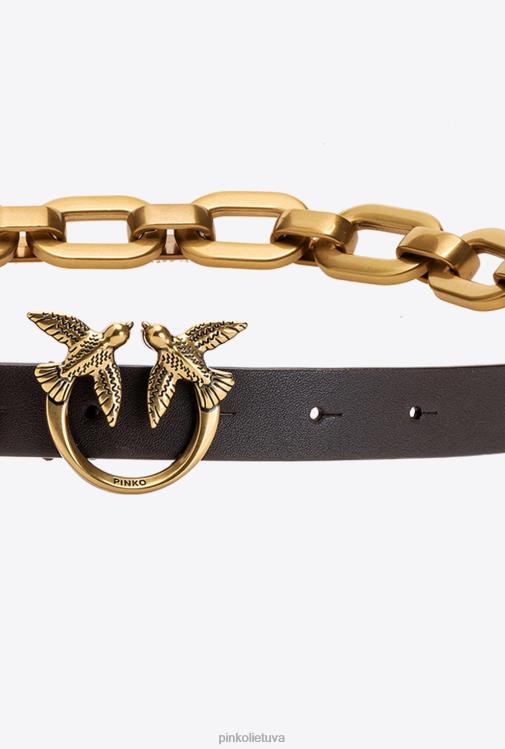 diržai | DH06P1056 meilės paukščių diržas su didele grandine Pinko tamsiai rudas-antikvarinis auksas