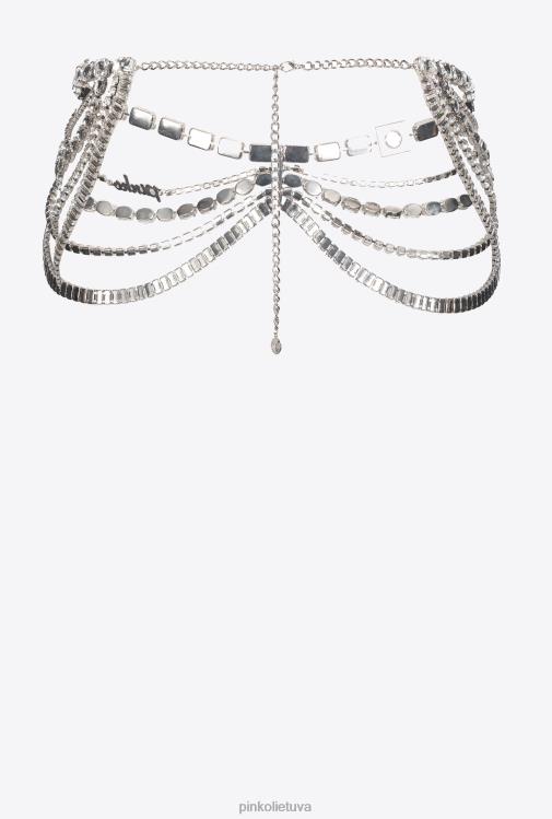 diržai | DH06P1062 kelių sruogų brangakmenių diržas Pinko nikelis/kristalas