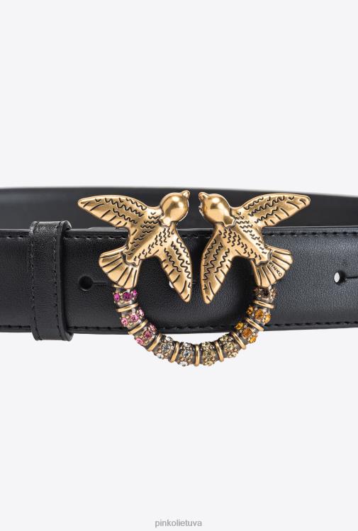 diržai | DH06P968 meilės paukščių odinis diržas Pinko juodas-antikvarinis auksas