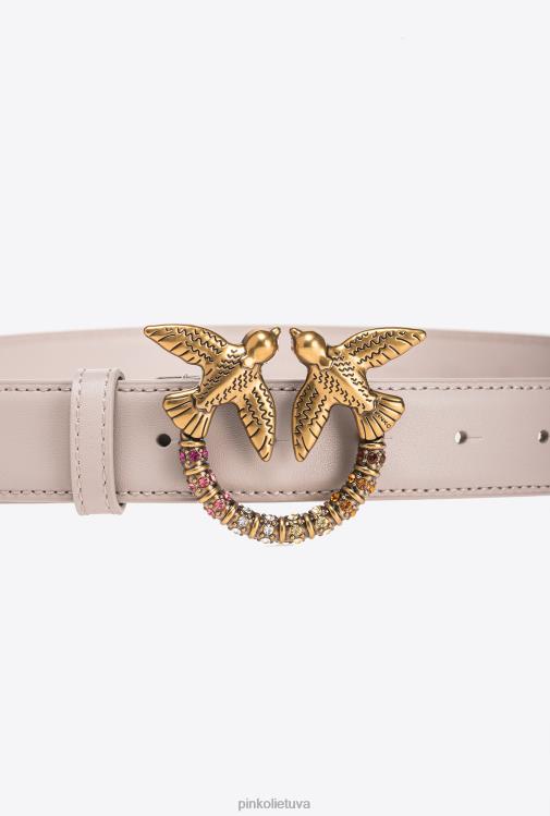 diržai | DH06P969 meilės paukščių odinis diržas Pinko pingvinas pilkai antikvarinis auksas