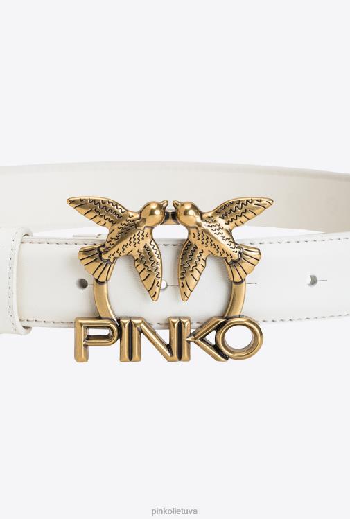 diržai | DH06P972 odinis diržas su meilės paukščių logotipu Pinko baltas antikvarinis auksas