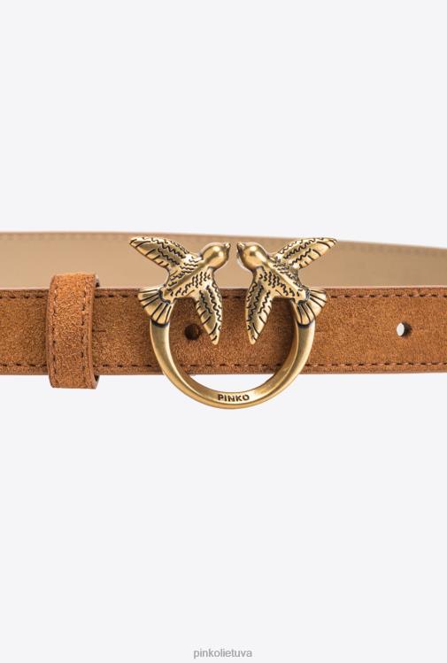 diržai | DH06P978 meilės paukščiai plonas zomšinis diržas Pinko konjako-senovinio aukso