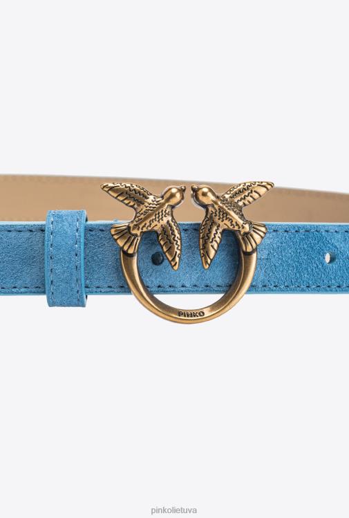 diržai | DH06P980 meilės paukščiai plonas zomšinis diržas Pinko dangaus mėlynumo antikvarinis auksas