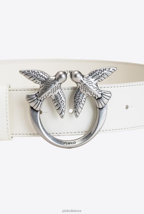 diržai | DH06P990 meilės paukščių odinis diržas Pinko baltas senas sidabras
