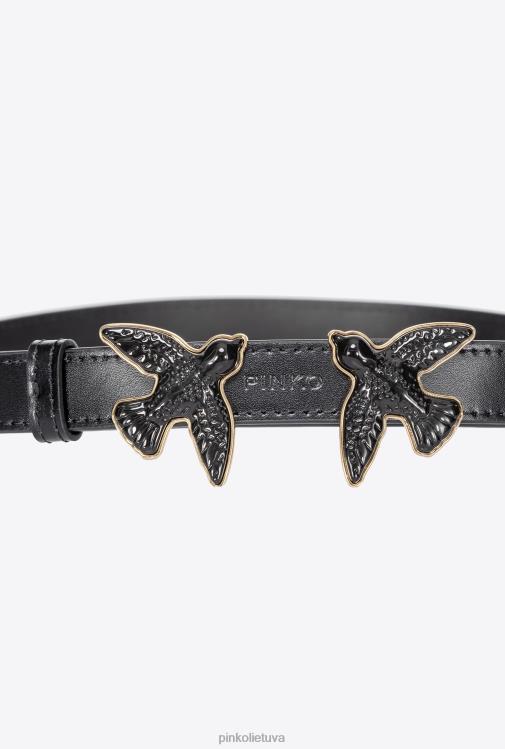 diržai | DH06P997 plonos šlifuotos odos meilės paukščių diržas Pinko limuzinų juodos spalvos blokas