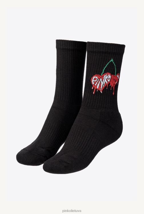 kojinės | DH06P1274 sportiškos žakardo vyšninės kojinės Pinko keli. juoda/raudona