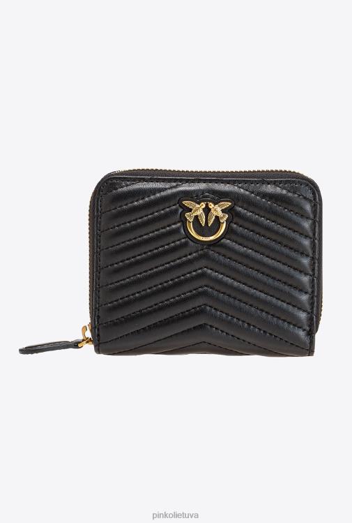 piniginės | DH06P1137 maža rankinė su užtrauktuku iš ševrono rašto nappa odos Pinko juodas-antikvarinis auksas
