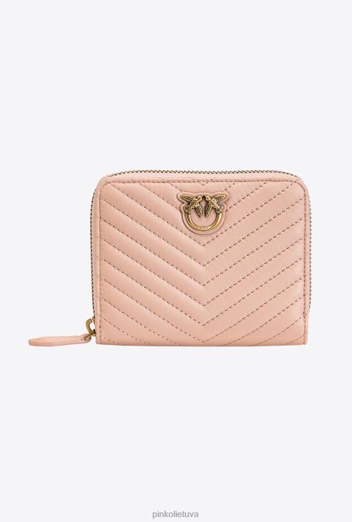 piniginės | DH06P1138 maža piniginė su užtrauktuku iš ševrono rašto „nappa“. Pinko dulkėtas rausvas senovinis auksas