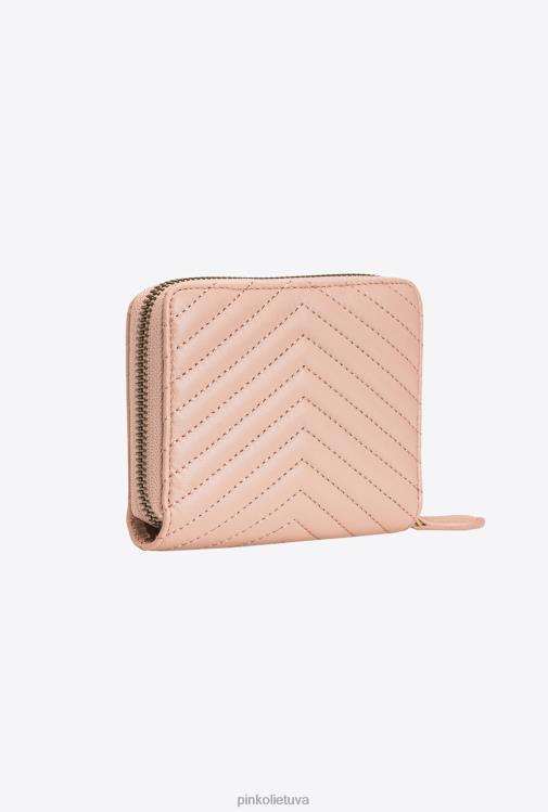 piniginės | DH06P1138 maža piniginė su užtrauktuku iš ševrono rašto „nappa“. Pinko dulkėtas rausvas senovinis auksas