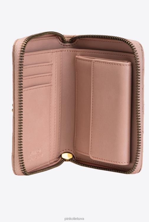 piniginės | DH06P1138 maža piniginė su užtrauktuku iš ševrono rašto „nappa“. Pinko dulkėtas rausvas senovinis auksas
