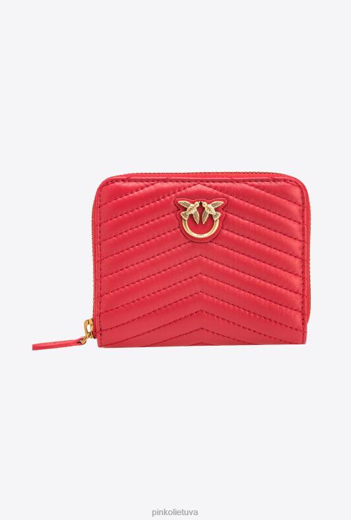 piniginės | DH06P1139 kvadratinė dygsniuota nappa odos piniginė su užtrauktuku Pinko granato raudonumo-antikvarinis auksas