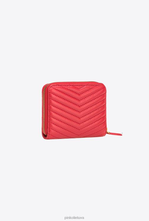 piniginės | DH06P1139 kvadratinė dygsniuota nappa odos piniginė su užtrauktuku Pinko granato raudonumo-antikvarinis auksas