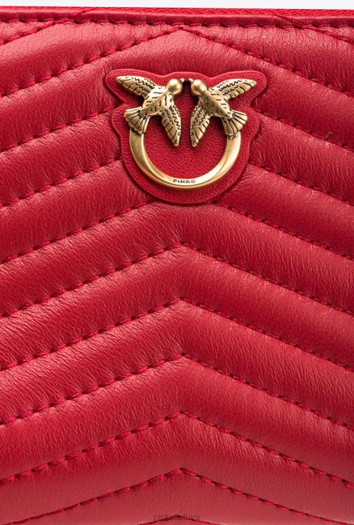 piniginės | DH06P1139 kvadratinė dygsniuota nappa odos piniginė su užtrauktuku Pinko granato raudonumo-antikvarinis auksas