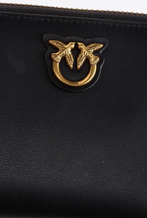 piniginės | DH06P1141 maža odinė piniginė su užtrauktuku Pinko juodas-antikvarinis auksas