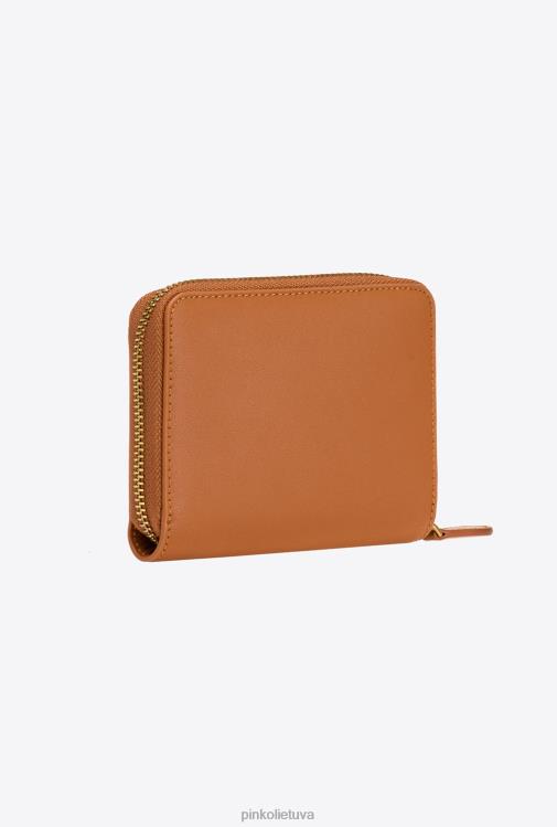 piniginės | DH06P1142 maža odinė piniginė su užtrauktuku Pinko konjako-senovinio aukso