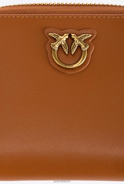 piniginės | DH06P1142 maža odinė piniginė su užtrauktuku Pinko konjako-senovinio aukso