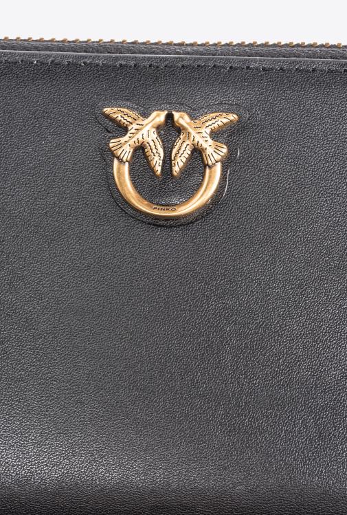 piniginės | DH06P1145 kvadratinė odinė rankinė su užtrauktuku Pinko juodas-antikvarinis auksas