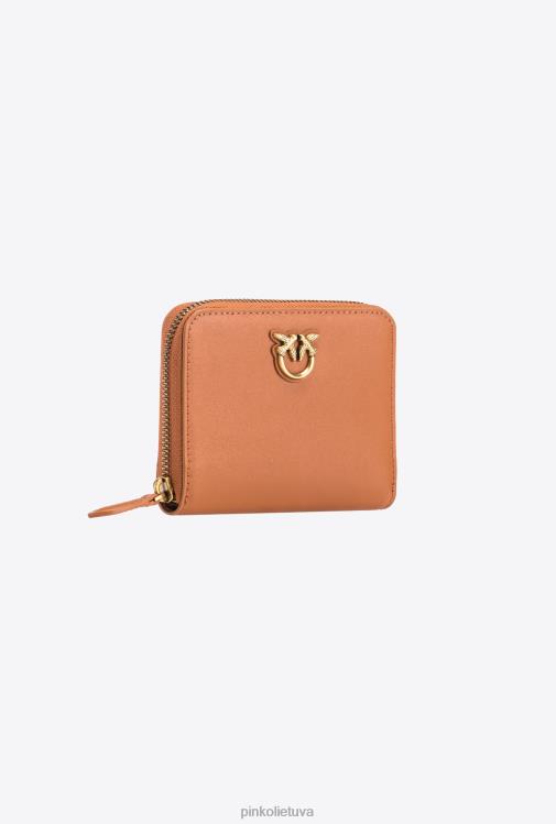 piniginės | DH06P1146 kvadratinė odinė rankinė su užtrauktuku Pinko konjako-senovinio aukso