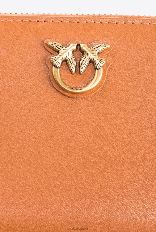 piniginės | DH06P1146 kvadratinė odinė rankinė su užtrauktuku Pinko konjako-senovinio aukso