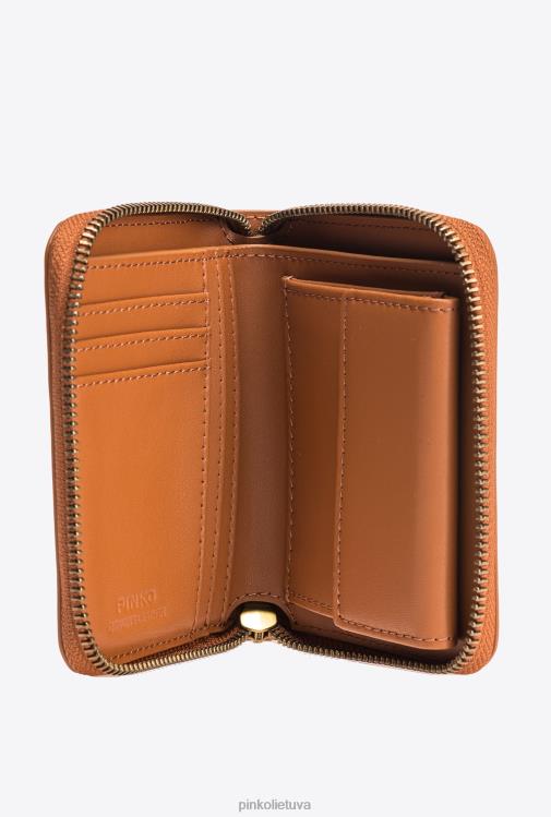 piniginės | DH06P1146 kvadratinė odinė rankinė su užtrauktuku Pinko konjako-senovinio aukso