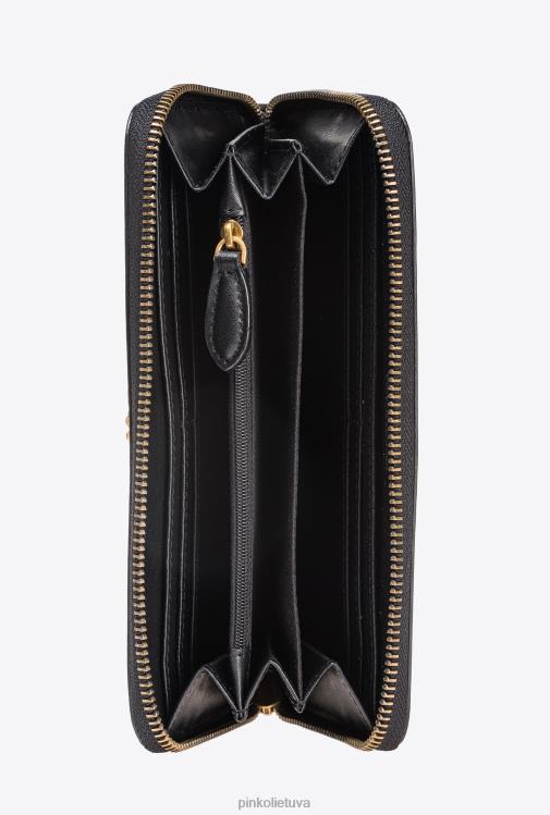 piniginės | DH06P1149 odinė piniginė su užtrauktuku Pinko juodas-antikvarinis auksas