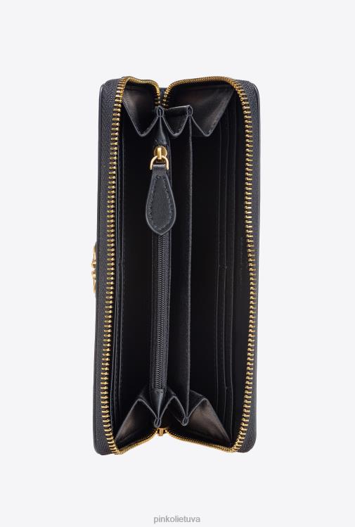 piniginės | DH06P1151 odinė piniginė su užtrauktuku Pinko juodas-antikvarinis auksas