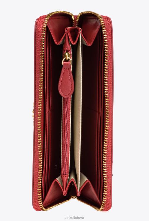 piniginės | DH06P1152 odinė piniginė su užtrauktuku Pinko rubino raudonumo – antikvarinis auksas