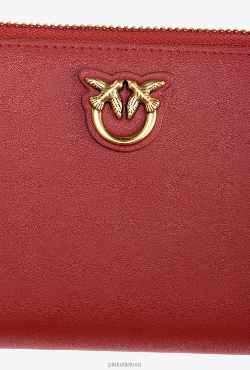 piniginės | DH06P1152 odinė piniginė su užtrauktuku Pinko rubino raudonumo – antikvarinis auksas