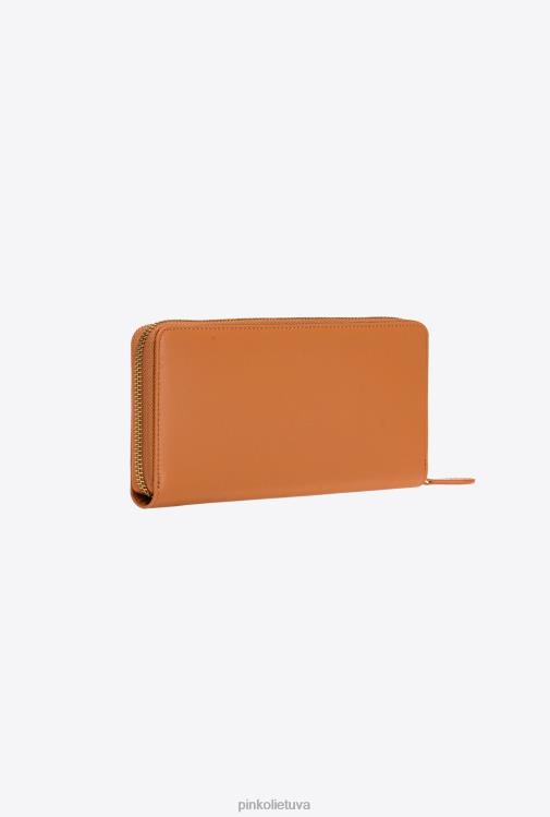 piniginės | DH06P1153 odinė piniginė su užtrauktuku Pinko konjako-senovinio aukso