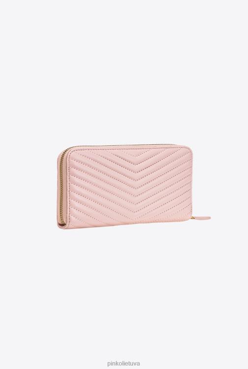 piniginės | DH06P1154 Piniginė su užtrauktuku iš chevron rašto Nappa odos Pinko dulkėtas rausvas senovinis auksas