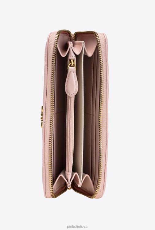 piniginės | DH06P1154 Piniginė su užtrauktuku iš chevron rašto Nappa odos Pinko dulkėtas rausvas senovinis auksas
