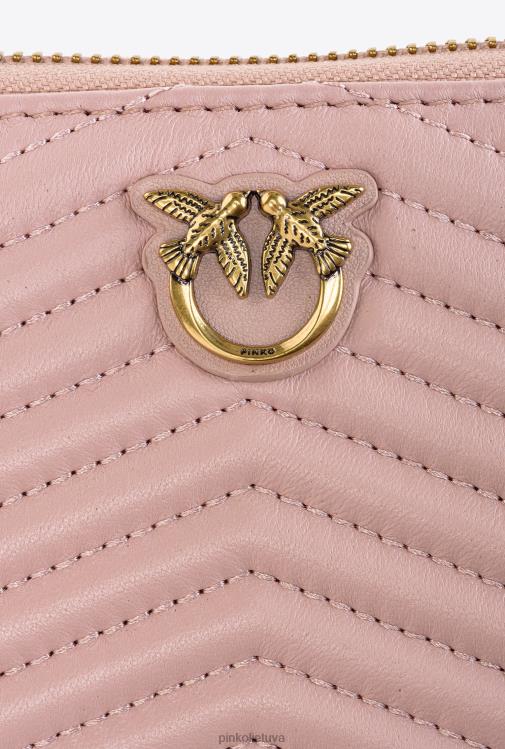 piniginės | DH06P1154 Piniginė su užtrauktuku iš chevron rašto Nappa odos Pinko dulkėtas rausvas senovinis auksas