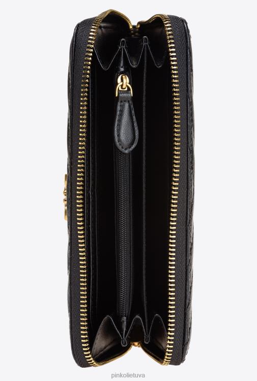 piniginės | DH06P1155 Piniginė su užtrauktuku iš chevron rašto Nappa odos Pinko juodas-antikvarinis auksas