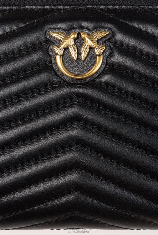 piniginės | DH06P1155 Piniginė su užtrauktuku iš chevron rašto Nappa odos Pinko juodas-antikvarinis auksas