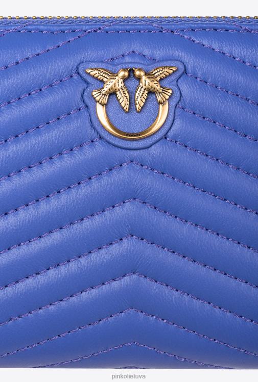 piniginės | DH06P1156 Piniginė su užtrauktuku iš ševrono rašto nappa odos Pinko korsikos mėlynas-antikvarinis auksas