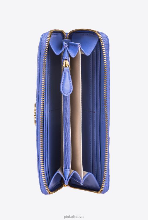 piniginės | DH06P1156 Piniginė su užtrauktuku iš ševrono rašto nappa odos Pinko korsikos mėlynas-antikvarinis auksas
