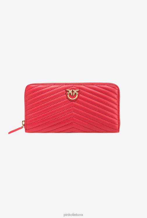 piniginės | DH06P1158 Piniginė su užtrauktuku iš ševrono rašto nappa odos Pinko granato raudonumo-antikvarinis auksas