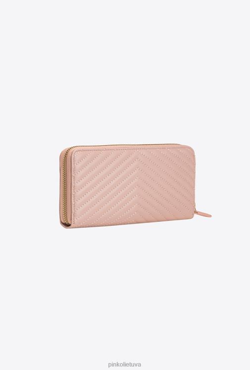 piniginės | DH06P1159 Piniginė su užtrauktuku iš ševrono rašto Nappa Pinko dulkėtas rausvas senovinis auksas