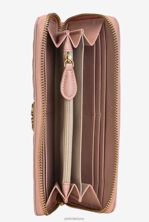 piniginės | DH06P1159 Piniginė su užtrauktuku iš ševrono rašto Nappa Pinko dulkėtas rausvas senovinis auksas