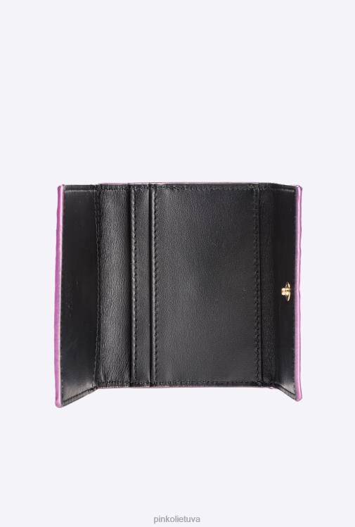 piniginės | DH06P1166 Galleria kompaktiška piniginė iš laminuotos roplių odos Pinko violetiniu blizgesiu auksu