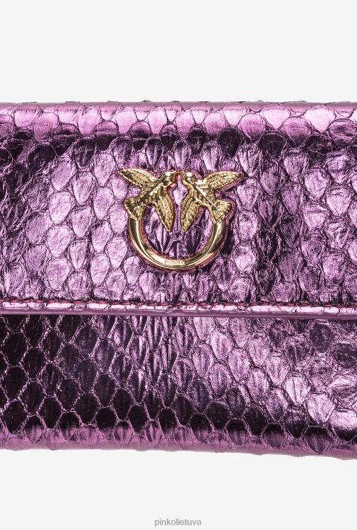 piniginės | DH06P1166 Galleria kompaktiška piniginė iš laminuotos roplių odos Pinko violetiniu blizgesiu auksu