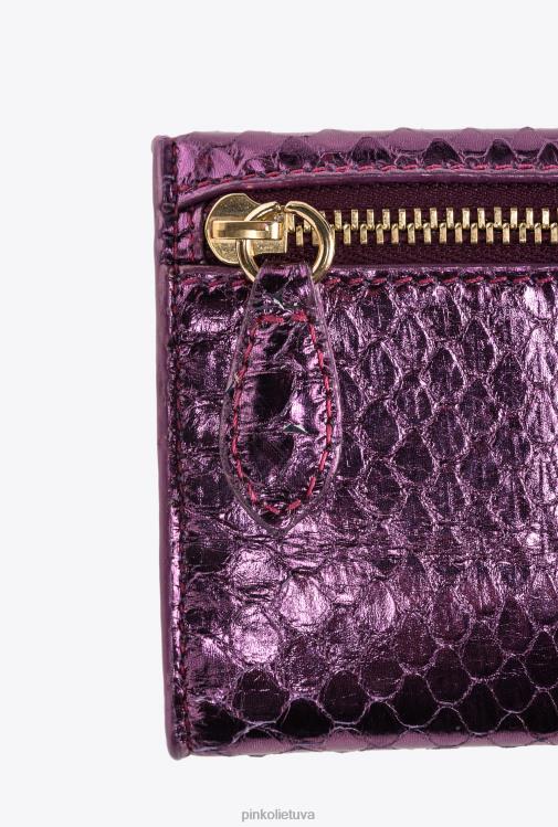 piniginės | DH06P1166 Galleria kompaktiška piniginė iš laminuotos roplių odos Pinko violetiniu blizgesiu auksu