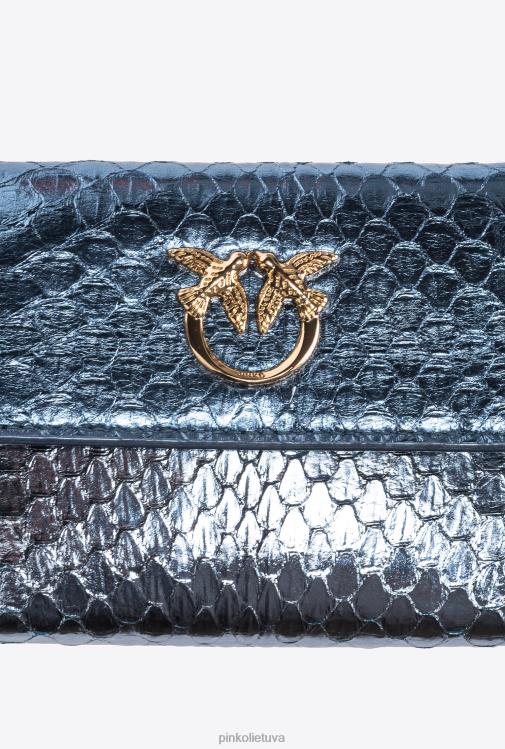 piniginės | DH06P1167 Galleria kompaktiška piniginė iš laminuotos roplių odos Pinko šviesiai mėlynai blizgus auksas