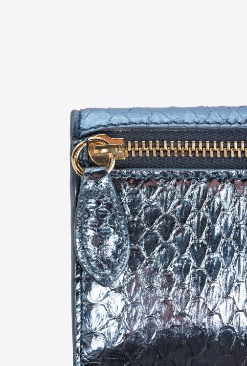 piniginės | DH06P1167 Galleria kompaktiška piniginė iš laminuotos roplių odos Pinko šviesiai mėlynai blizgus auksas