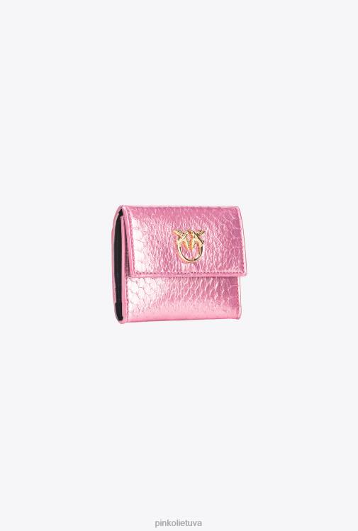 piniginės | DH06P1168 Galleria kompaktiška piniginė iš laminuotos roplių odos Pinko pudra rausvai blizgus auksas