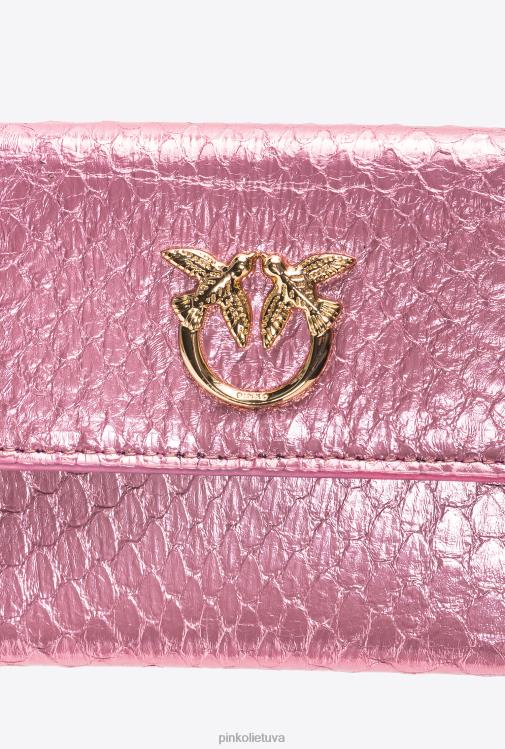 piniginės | DH06P1168 Galleria kompaktiška piniginė iš laminuotos roplių odos Pinko pudra rausvai blizgus auksas