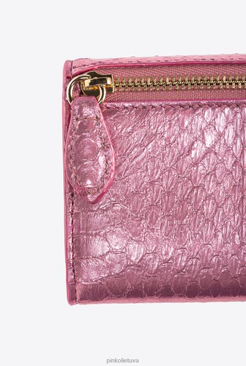piniginės | DH06P1168 Galleria kompaktiška piniginė iš laminuotos roplių odos Pinko pudra rausvai blizgus auksas