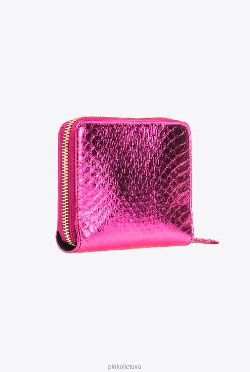 piniginės | DH06P1175 Galleria piniginė su užtrauktuku iš laminuotos roplių odos Pinko fuksijos spalvos blizgus auksas
