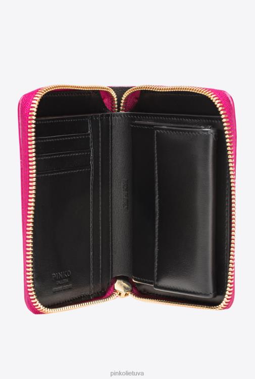 piniginės | DH06P1175 Galleria piniginė su užtrauktuku iš laminuotos roplių odos Pinko fuksijos spalvos blizgus auksas