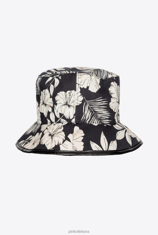 kepurės | DH06P1264 kibiro kepurė su grafiniu gėlių raštu Pinko juoda/ekru